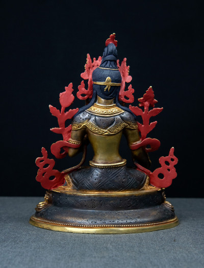 White Tara- Double lotus- 9 inch 24k Part-gold two-toned antique