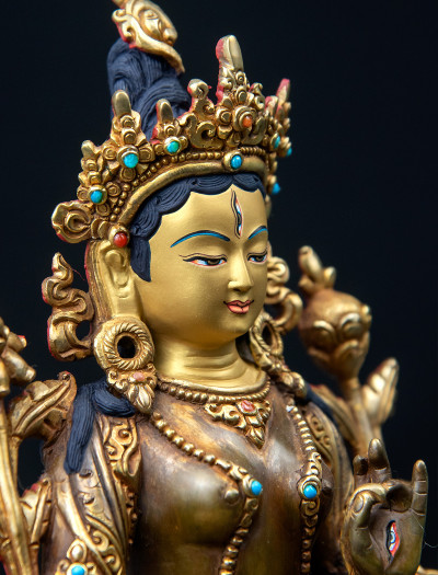 White Tara- Double lotus- 9 inch 24k Part-gold two-toned antique