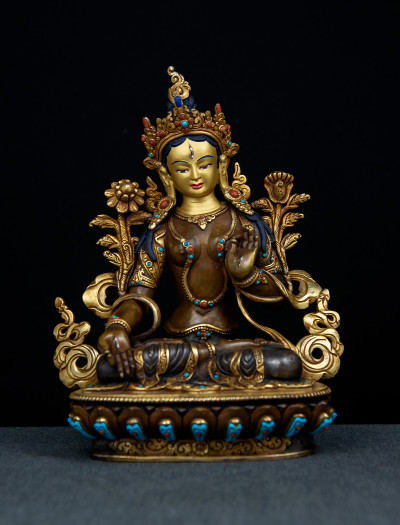 White Tara- 8 inch 24k Part-gold Two-toned antique (2.1)