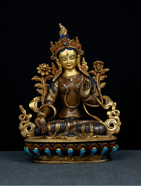 White Tara- 8 inch 24k Part-gold Two-toned antique (2.1)