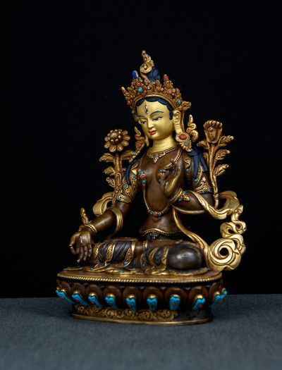 White Tara- 8 inch 24k Part-gold Two-toned antique (2.1)