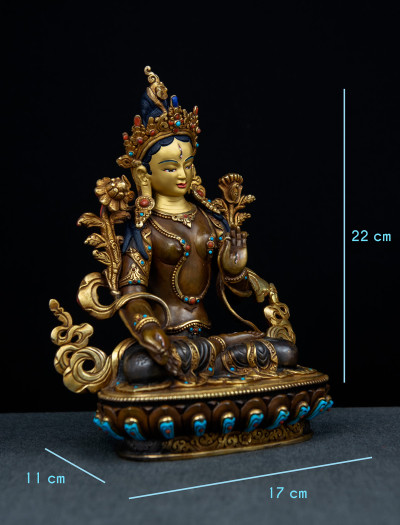 White Tara- 8 inch 24k Part-gold Two-toned antique (2.1)
