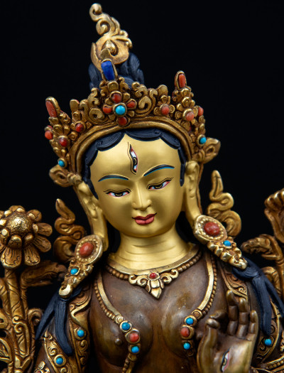 White Tara- 8 inch 24k Part-gold Two-toned antique (2.1)
