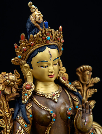 White Tara- 8 inch 24k Part-gold Two-toned antique (2.1)